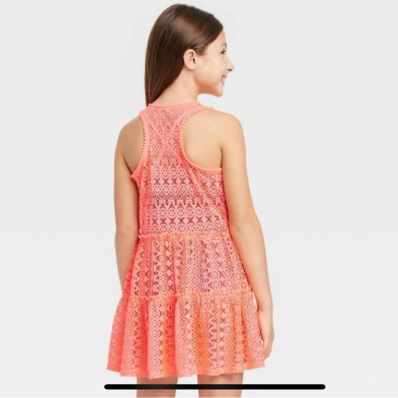 New! Girls Neon Crochet Swimsuit Coverup - Picture 2 of 5